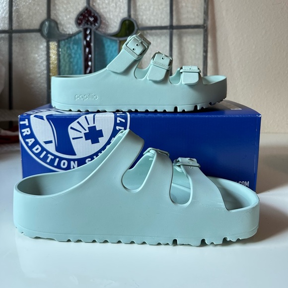 Birkenstock Florida Flex Platform Triple Strap Sandals Surf Green Size 38 (7.5) - Picture 7 of 14